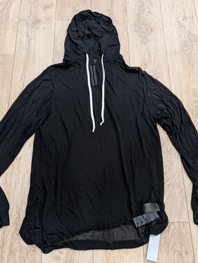 $864 Mens RICK OWENS Viscose Pullover Lightweight Hoodie Black Medium
